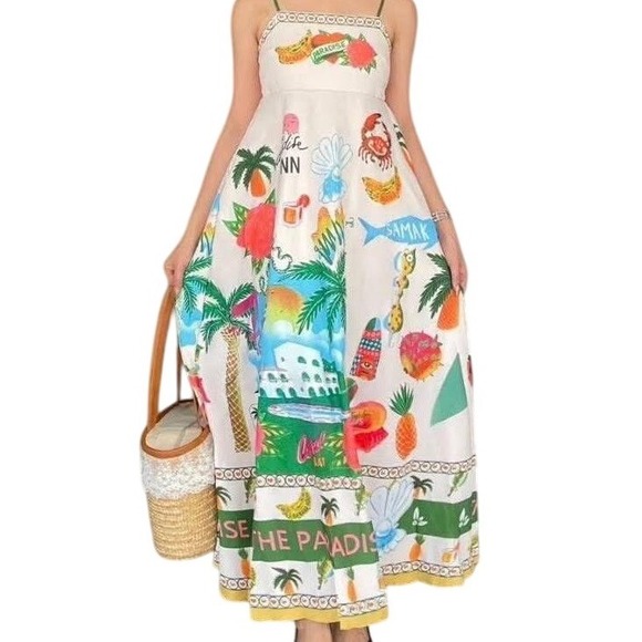 Madeira Paradise Women's Confête Print Tropical Blend Maxi Dress Size Medium - Picture 1 of 12